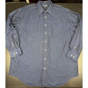 Paul Fredrick Shirt Mens 17x34 Blue Cross Pattern Button Down Cotton Classic Fit